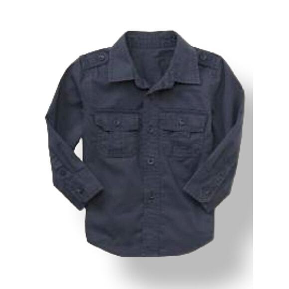 Gap Boys Shirt Size 4 The Brick Lane Gray Work Style Button Up Down‎ Front - Picture 1 of 6